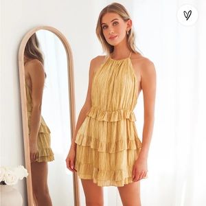 Lulus Downright Darling Mustard Yellow Ruffled Halter Mini Dress